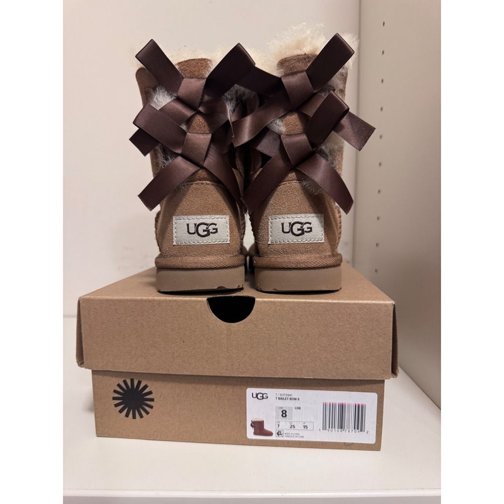 UGG Toddler Bailey Bow II Chestnut Suede Boots Size 8 NEW - Picture 4 of 7
